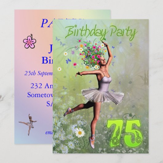 75e uitnodiging van de partij van Birthday (Voorkant / Achterkant)