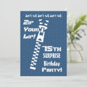 75e URPRISE Birthday Blue Stars Zip Uw Lip Kaart (Staand voorkant)