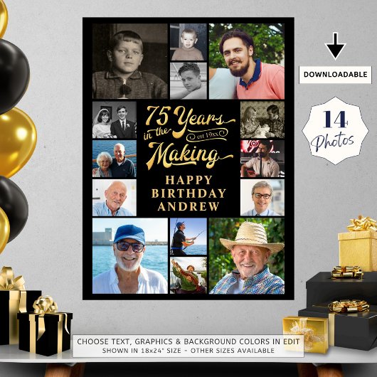 75e verjaardag 14 Fotocollage JAREN IN DE MAAK Poster