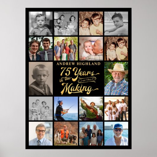 75e verjaardag 18 foto's 75 jaar in de maak poster (Voorkant)
