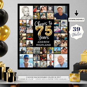 75e verjaardag 39 Photo Collage Hoera voor 75 jaar Poster
