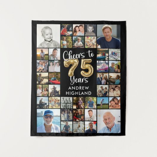 75e verjaardag 39 Photo Collage Hoera voor 75 jaar Wandkleed (Voorkant)