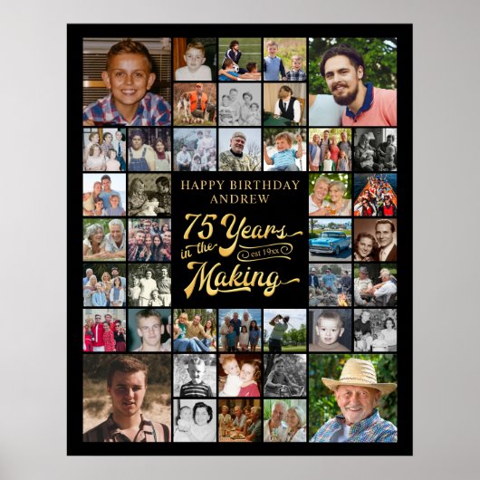 75e verjaardag 42 fotocollage JAREN IN DE MAAK Poster (Voorkant)