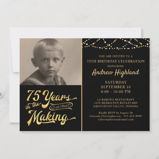 75e verjaardag 75 JAAR IN HET MAKEN van zwart goud Kaart (Voorkant)