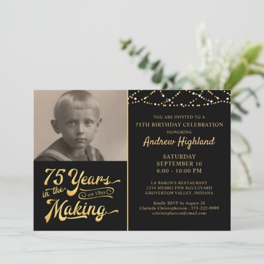 75e verjaardag 75 JAAR IN HET MAKEN van zwart goud Kaart (Staand voorkant)