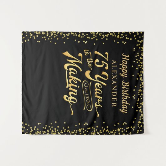 75e verjaardag achtergrond zwart goud confetti wandkleed (Voorkant (horizontaal))