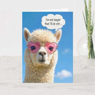 75e verjaardag Alpaca in roze hartvormige bril Kaart