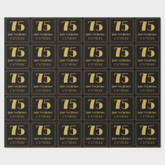 75e verjaardag ~ Art Deco geïnspireerde look "75", Cadeaupapier (Zoom)