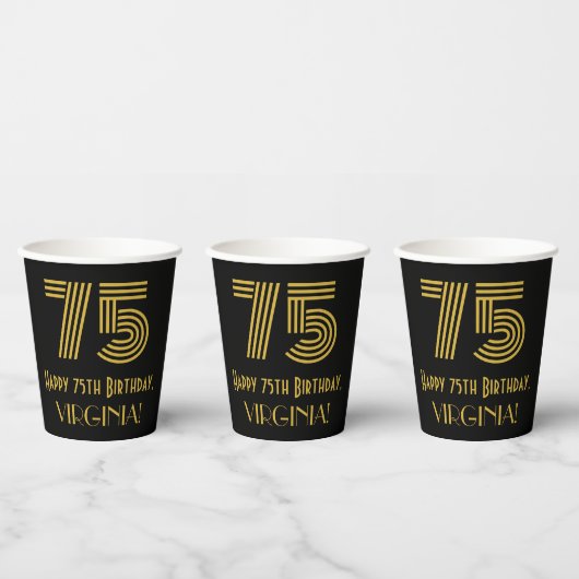 75e verjaardag: Art Deco Geïnspireerde look "75" e Papieren Bekers (Multi)
