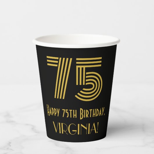75e verjaardag: Art Deco Geïnspireerde look "75" e Papieren Bekers (Voorkant)
