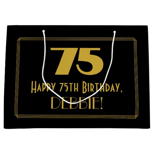 75e verjaardag — Art Deco geïnspireerde look "75"  Groot Cadeauzakje (Voorkant)