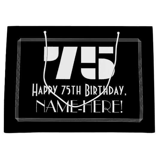 75e verjaardag ~ Art Deco geïnspireerde look "75"  Groot Cadeauzakje (Voorkant)