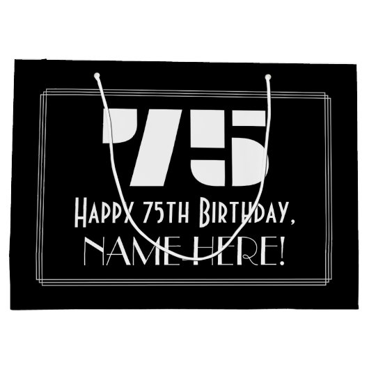 75e verjaardag ~ Art Deco geïnspireerde look "75"  Groot Cadeauzakje (Achterkant)