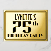 75e verjaardag: Art Deco Kijk "75" en naam Folie Uitnodiging (Voorkant)