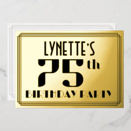 75e verjaardag: Art Deco Kijk "75" en naam Folie Uitnodiging