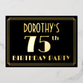 75e verjaardag: Art Deco Kijk "75", met naam Folie Uitnodiging (Voorkant)