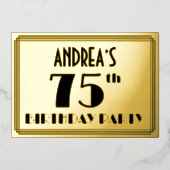 75e verjaardag — Art Deco look "75" + Naam Folie Uitnodiging (Voorkant)
