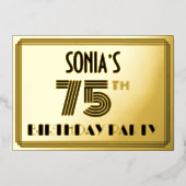 75e verjaardag — Art Deco Style "75" en naam Folie Uitnodiging (Voorkant)