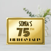 75e verjaardag — Art Deco Style "75" en naam Folie Uitnodiging (Staand Voorkant)