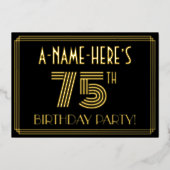 75e verjaardag — Art Deco Style "75" + Naam Folie Uitnodiging (Voorkant)