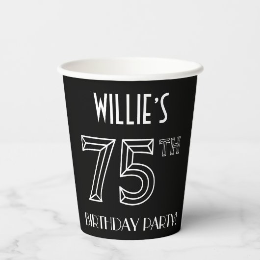 75e verjaardag: Art Deco Style + aangepaste naam Papieren Bekers (Achterkant)