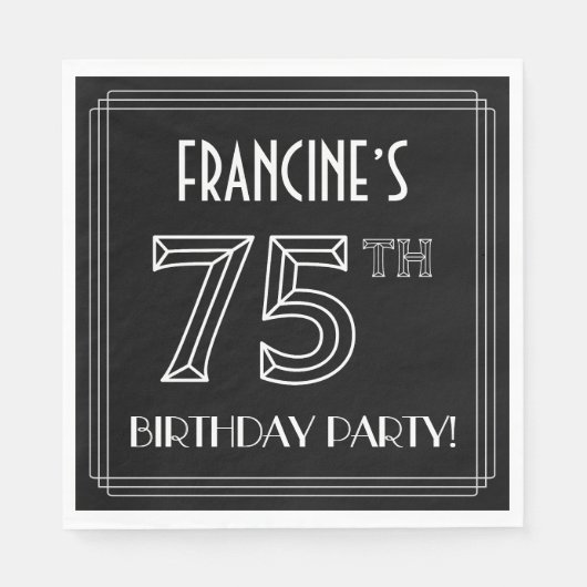 75e verjaardag: Art Deco Style + aangepaste naam Servet (Voorkant)