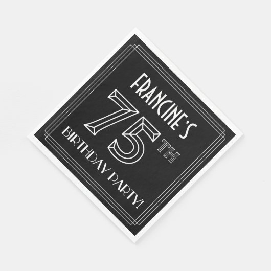 75e verjaardag: Art Deco Style + aangepaste naam Servet (Hoek)