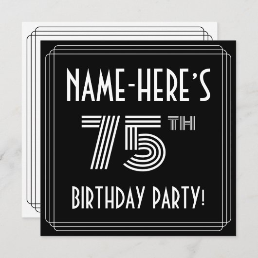 75e verjaardag: Art Deco Style met aangepaste naam Kaart (Voorkant / Achterkant)