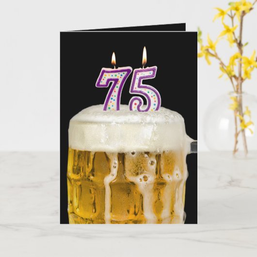 75e verjaardag Bier op zwart Kaart (Gele Bloem)