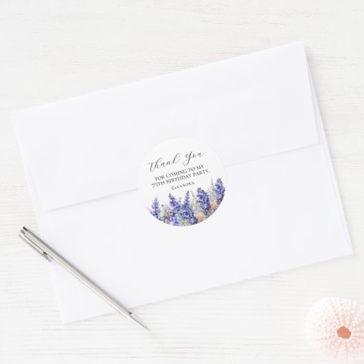 75e Verjaardag Blauw Juli Geboortebloem Custom Fla Ronde Sticker (Envelop)