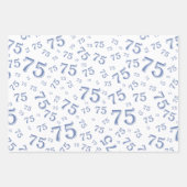 75e verjaardag Blauw & wit nummerpatroon 75 Inpakpapier Vel (Voorkant 2)