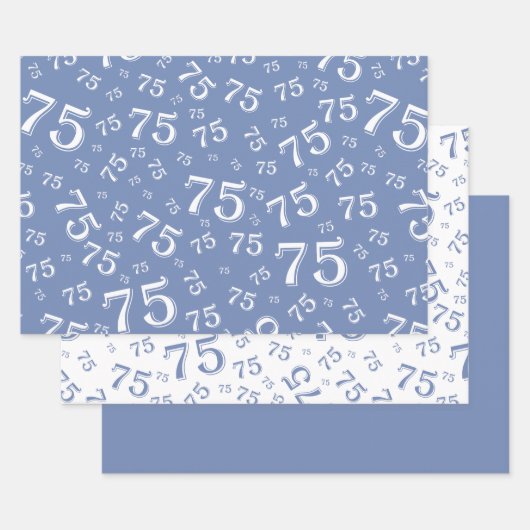 75e verjaardag Blauw & wit nummerpatroon 75 Inpakpapier Vel (Set)
