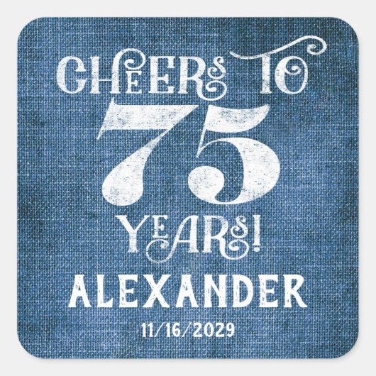 75e verjaardag Blauwe linen Hartelijk dank aan de Vierkante Sticker (Voorkant)