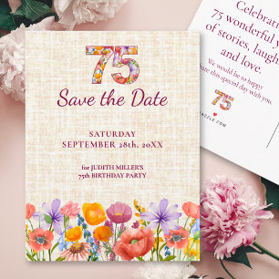 75e verjaardag bloemen - 75 elegante save the date aankondigingskaart