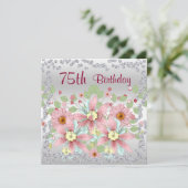 75e Verjaardag Bloemen Display & Diamanten Kaart (Staand voorkant)