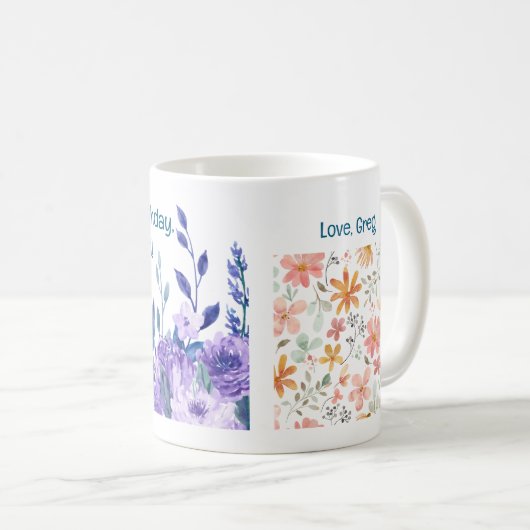 75e verjaardag bloemen houden van elegante moderne koffiemok (Voorkant rechts)