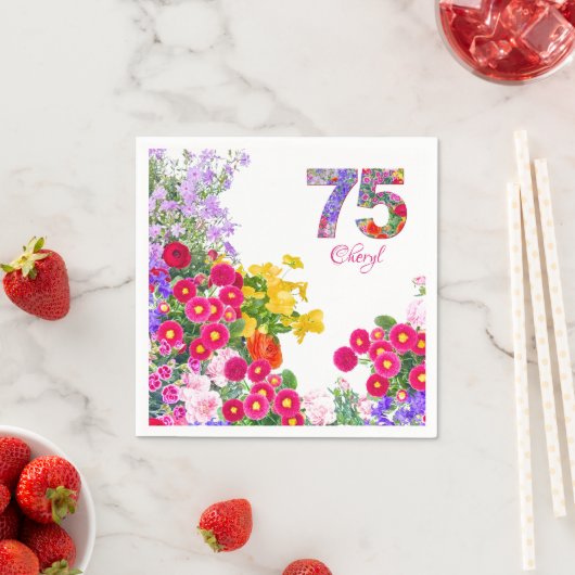 75e verjaardag Bloementuin Elegant Feest Servet (Insitu)