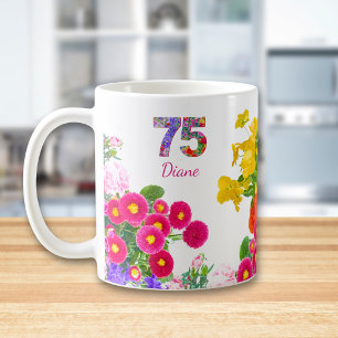 75e verjaardag Boho bloemstuk 75 aangepast cadeau Koffiemok