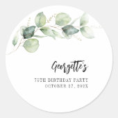 75e verjaardag botanische eucalyptus groen ronde sticker (Voorkant)