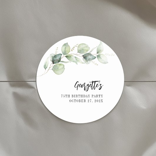 75e verjaardag botanische eucalyptus groen ronde sticker