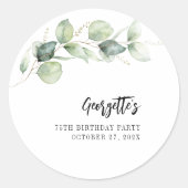 75e Verjaardag Botanische Eucalyptus Groenvoorzien Ronde Sticker (Voorkant)