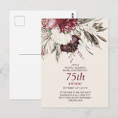 75e verjaardag Bourgogne Ivory Floral Cream Briefkaart (Voorkant / Achterkant)
