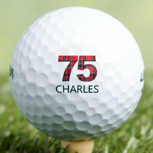 75e verjaardag cadeau - Classy 75 jaar Red Plaid Golfballen