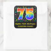 75e verjaardag: Colorful Music Symbols, Rainbow 75 Vierkante Sticker (Tas)