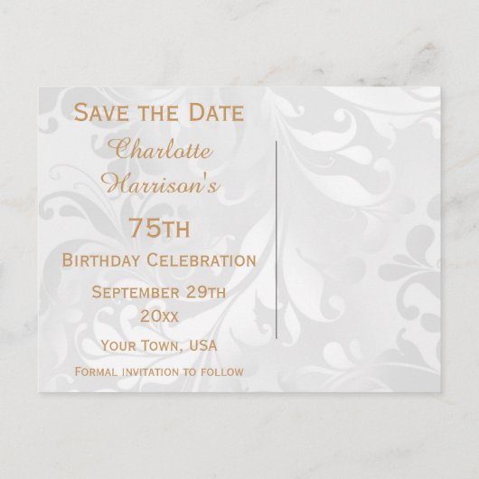 75e verjaardag Damask en Faux Bow Bewaar de datum Aankondigingskaart (Achterkant)