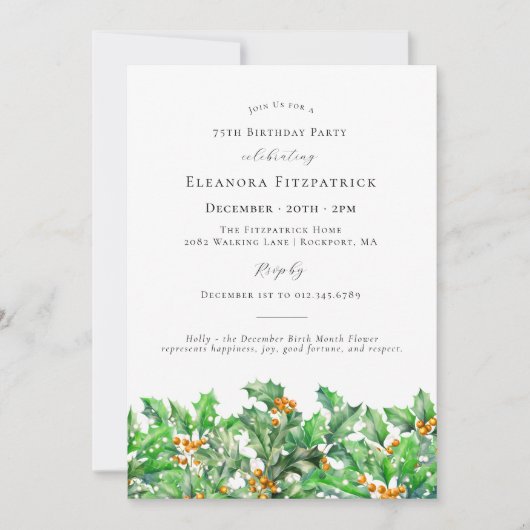 75e verjaardag december Geboortemaand Bloem Holly Kaart (Voorkant)