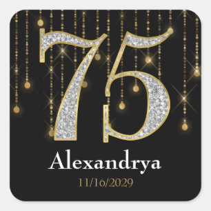75e verjaardag Diamonds Gold Favor Tags Vierkante Sticker