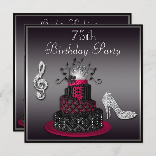 75e verjaardag Disco Diva Cake and Heels Hot Pink Kaart (Voorkant / Achterkant)