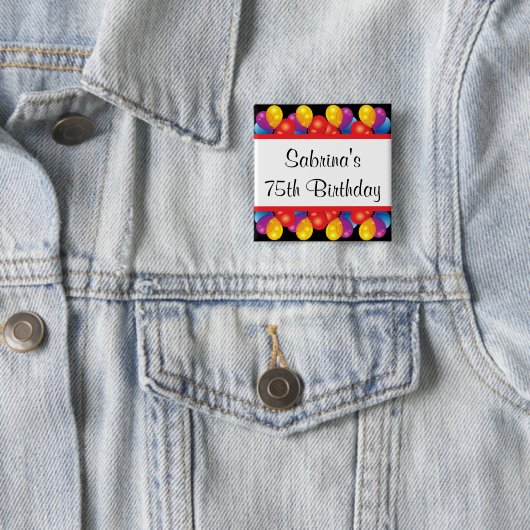 75e verjaardag | DIY-tekst Vierkante Button 5,1 Cm (In situ)