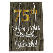 75e verjaardag: Elegant Faux Gold Look #, Faux Woo Medium Cadeauzakje (Achterkant)